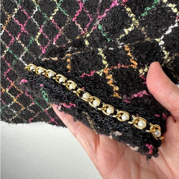 Zara Black Multicolor Boucle Knit Sweater with Pearl Detail on Sleeves Top S - Picture 2 of 14